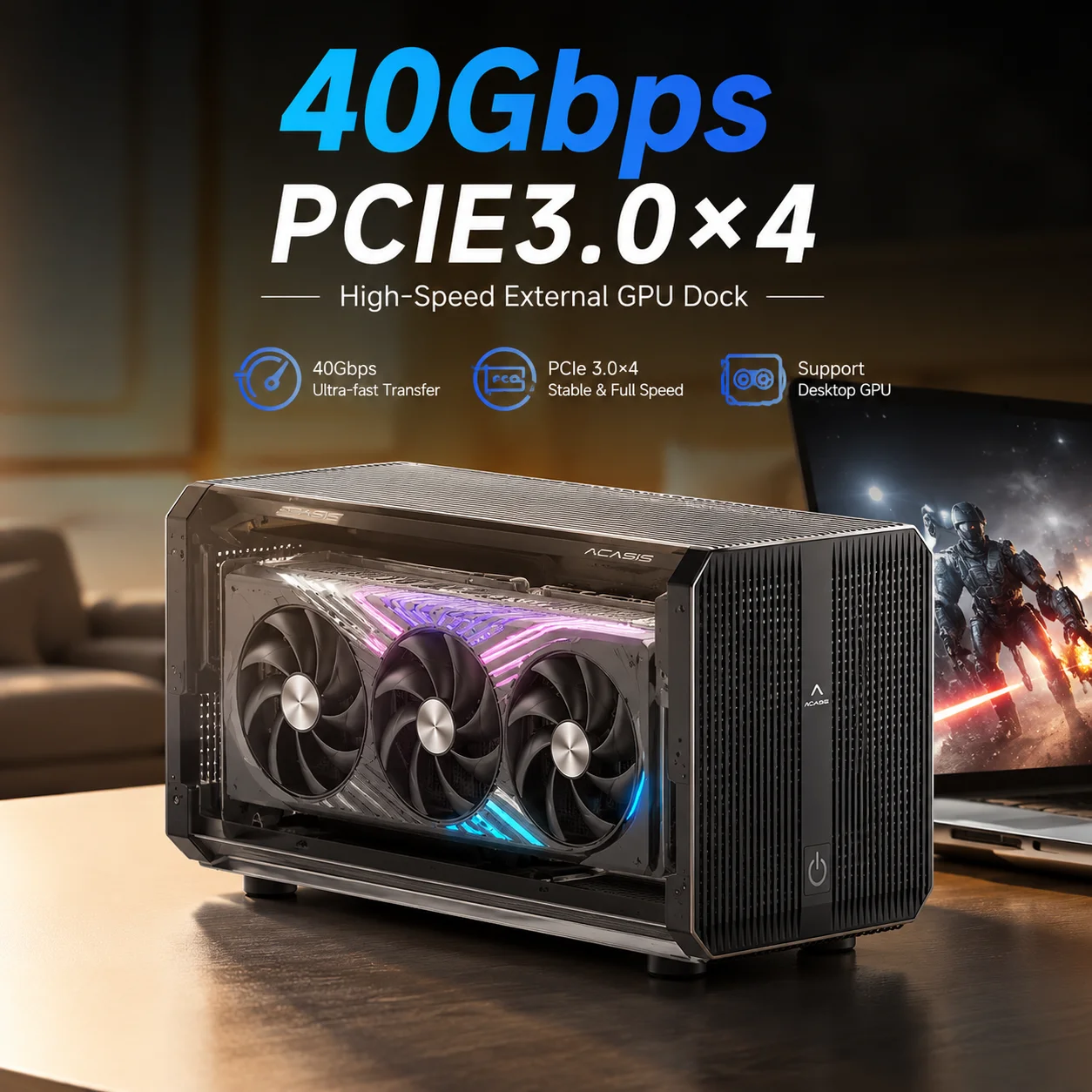 Thunderbolt 4 External Gpu Enclosure - Acasis 40Gbps eGPU-behuizing met 24-pins aan/uit-schakelaar